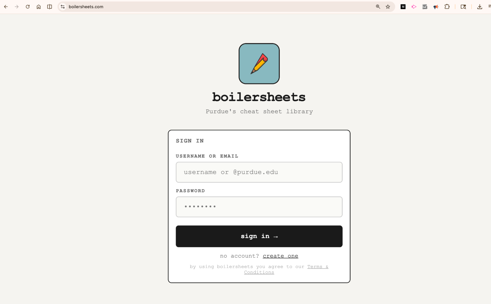 BoilerSheets — Login