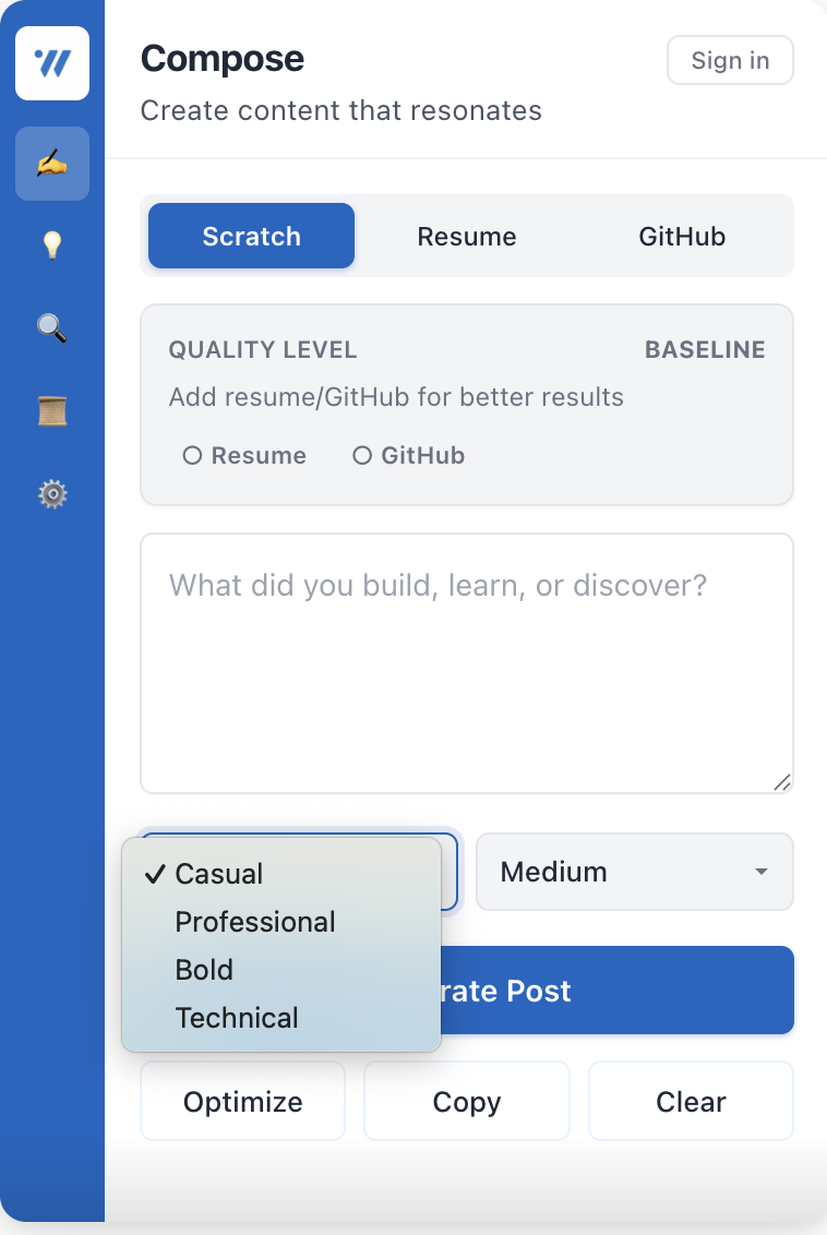 LinkedIn Warrior — Compose